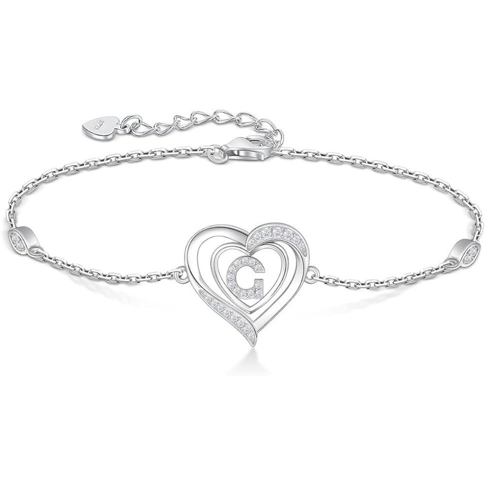 Heart Initial 925 Sterling Silver Letter Alphabet Jewelry - Letter G